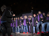 Thousands of women demonstrate in Barcelona, Catalonia, Spain, on November 25, 2024, convened by various parties, unions, and feminist organ...