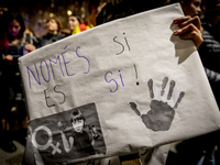 Thousands of women demonstrate in Barcelona, Catalonia, Spain, on November 25, 2024, convened by various parties, unions, and feminist organ...