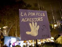 Thousands of women demonstrate in Barcelona, Catalonia, Spain, on November 25, 2024, convened by various parties, unions, and feminist organ...