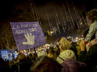 Thousands of women demonstrate in Barcelona, Catalonia, Spain, on November 25, 2024, convened by various parties, unions, and feminist organ...