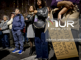 Thousands of women demonstrate in Barcelona, Catalonia, Spain, on November 25, 2024, convened by various parties, unions, and feminist organ...