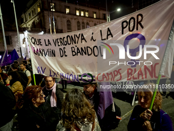 Thousands of women demonstrate in Barcelona, Catalonia, Spain, on November 25, 2024, convened by various parties, unions, and feminist organ...