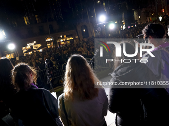 Thousands of women demonstrate in Barcelona, Catalonia, Spain, on November 25, 2024, convened by various parties, unions, and feminist organ...