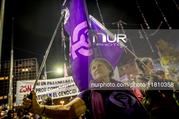 Thousands of women demonstrate in Barcelona, Catalonia, Spain, on November 25, 2024, convened by various parties, unions, and feminist organ...