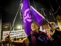 Thousands of women demonstrate in Barcelona, Catalonia, Spain, on November 25, 2024, convened by various parties, unions, and feminist organ...