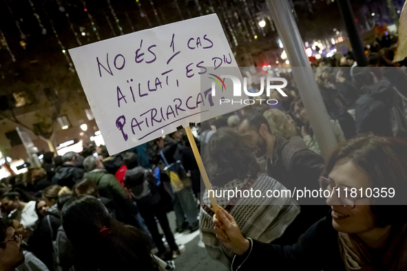 Thousands of women demonstrate in Barcelona, Catalonia, Spain, on November 25, 2024, convened by various parties, unions, and feminist organ...