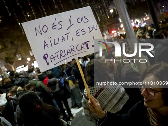 Thousands of women demonstrate in Barcelona, Catalonia, Spain, on November 25, 2024, convened by various parties, unions, and feminist organ...