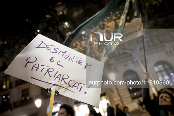 Thousands of women demonstrate in Barcelona, Catalonia, Spain, on November 25, 2024, convened by various parties, unions, and feminist organ...