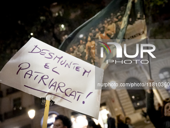 Thousands of women demonstrate in Barcelona, Catalonia, Spain, on November 25, 2024, convened by various parties, unions, and feminist organ...