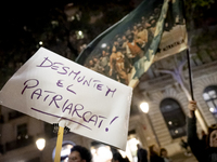 Thousands of women demonstrate in Barcelona, Catalonia, Spain, on November 25, 2024, convened by various parties, unions, and feminist organ...