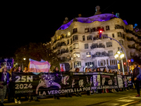 Thousands of women demonstrate in Barcelona, Catalonia, Spain, on November 25, 2024, convened by various parties, unions, and feminist organ...