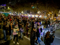 Thousands of women demonstrate in Barcelona, Catalonia, Spain, on November 25, 2024, convened by various parties, unions, and feminist organ...