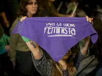 Thousands of women demonstrate in Barcelona, Catalonia, Spain, on November 25, 2024, convened by various parties, unions, and feminist organ...