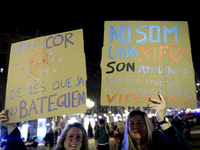 Thousands of women demonstrate in Barcelona, Catalonia, Spain, on November 25, 2024, convened by various parties, unions, and feminist organ...