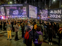 Thousands of women demonstrate in Barcelona, Catalonia, Spain, on November 25, 2024, convened by various parties, unions, and feminist organ...