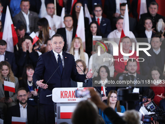 In Krakow, Poland, on November 24, 2024, the newly presented presidential candidate, Polish historian and president of the Institute of Nati...