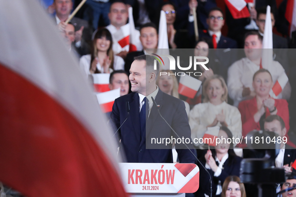 In Krakow, Poland, on November 24, 2024, the newly presented presidential candidate, Polish historian and president of the Institute of Nati...