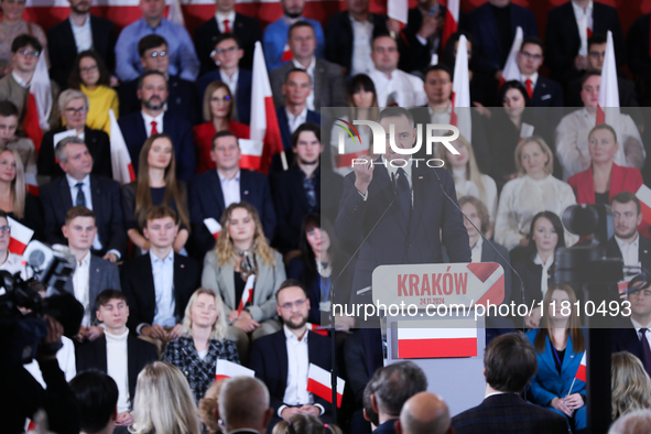 In Krakow, Poland, on November 24, 2024, the newly presented presidential candidate, Polish historian and president of the Institute of Nati...