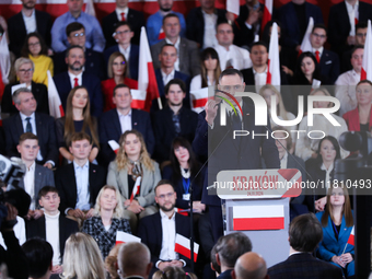 In Krakow, Poland, on November 24, 2024, the newly presented presidential candidate, Polish historian and president of the Institute of Nati...