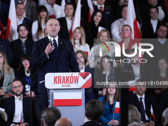 In Krakow, Poland, on November 24, 2024, the newly presented presidential candidate, Polish historian and president of the Institute of Nati...