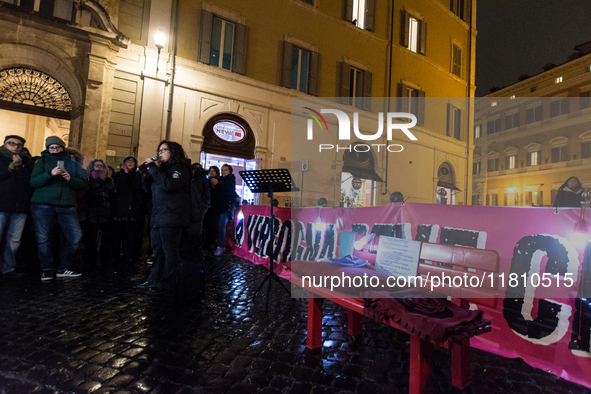 Participants gather for the demonstration on the occasion of the International Day for the Elimination of Violence against Women outside Mon...