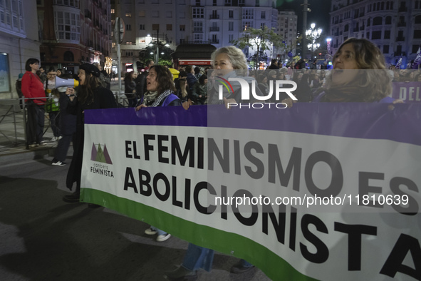 The demonstration for the International Day for the Elimination of Violence against Women takes place in the streets of Santander, Spain, wi...