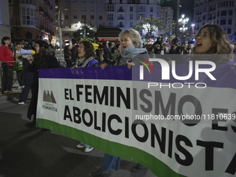 The demonstration for the International Day for the Elimination of Violence against Women takes place in the streets of Santander, Spain, wi...