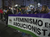 The demonstration for the International Day for the Elimination of Violence against Women takes place in the streets of Santander, Spain, wi...