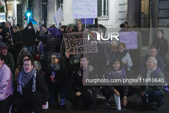 A group of women shouts against sexism during the demonstration for the International Day for the Elimination of Violence against Women in S...