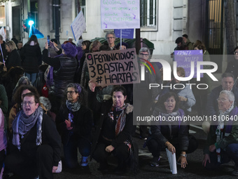 A group of women shouts against sexism during the demonstration for the International Day for the Elimination of Violence against Women in S...