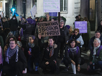 A group of women shouts against sexism during the demonstration for the International Day for the Elimination of Violence against Women in S...