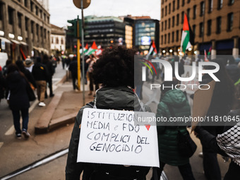 Demonstrators participate in a pro-Palestinian protest in Piazza Duomo in Milan, Italy, on November 23, 2024 (