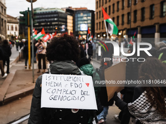 Demonstrators participate in a pro-Palestinian protest in Piazza Duomo in Milan, Italy, on November 23, 2024 (