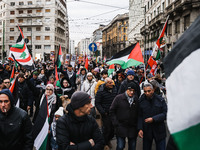 Demonstrators participate in a pro-Palestinian protest in Piazza Duomo in Milan, Italy, on November 23, 2024 (