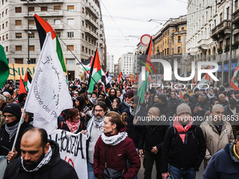 Demonstrators participate in a pro-Palestinian protest in Piazza Duomo in Milan, Italy, on November 23, 2024 (