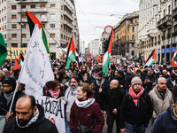 Demonstrators participate in a pro-Palestinian protest in Piazza Duomo in Milan, Italy, on November 23, 2024 (