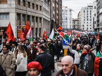 Demonstrators participate in a pro-Palestinian protest in Piazza Duomo in Milan, Italy, on November 23, 2024 (