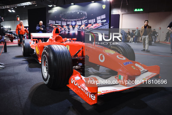 A general view of a Ferrari car is on display during the Milano AutoClassica fair at Rho Fieramilano in Milan, Italy, on November 17, 2024. 