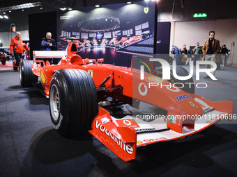 A general view of a Ferrari car is on display during the Milano AutoClassica fair at Rho Fieramilano in Milan, Italy, on November 17, 2024....