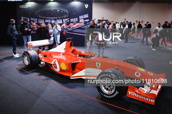 A general view of a Ferrari car is on display during the Milano AutoClassica fair at Rho Fieramilano in Milan, Italy, on November 17, 2024. 