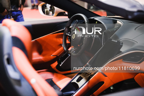 A general view of a Ferrari car is on display during the Milano AutoClassica fair at Rho Fieramilano in Milan, Italy, on November 17, 2024. 