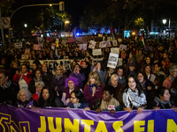 Thousands of people take to the streets of Madrid, Spain, on November 25, 2024, during the demonstration organized by the 8M Commission on t...