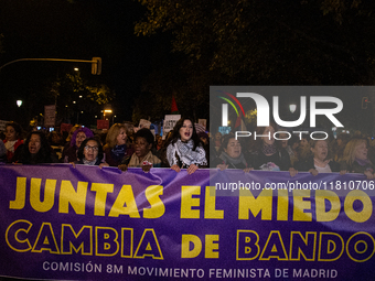 Thousands of people take to the streets of Madrid, Spain, on November 25, 2024, during the demonstration organized by the 8M Commission on t...