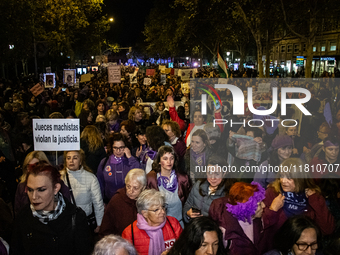 Thousands of people take to the streets of Madrid, Spain, on November 25, 2024, during the demonstration organized by the 8M Commission on t...