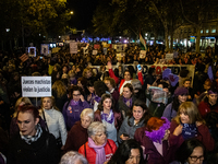 Thousands of people take to the streets of Madrid, Spain, on November 25, 2024, during the demonstration organized by the 8M Commission on t...