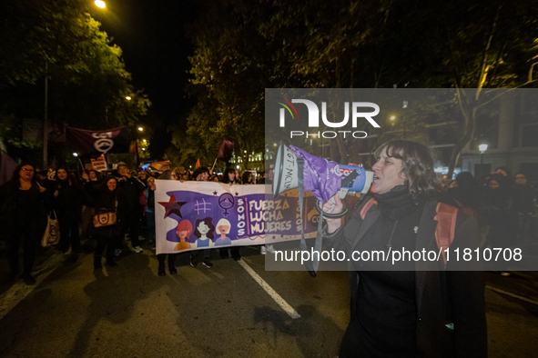 Thousands of people take to the streets of Madrid, Spain, on November 25, 2024, during the demonstration organized by the 8M Commission on t...