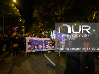 Thousands of people take to the streets of Madrid, Spain, on November 25, 2024, during the demonstration organized by the 8M Commission on t...