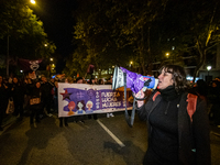 Thousands of people take to the streets of Madrid, Spain, on November 25, 2024, during the demonstration organized by the 8M Commission on t...