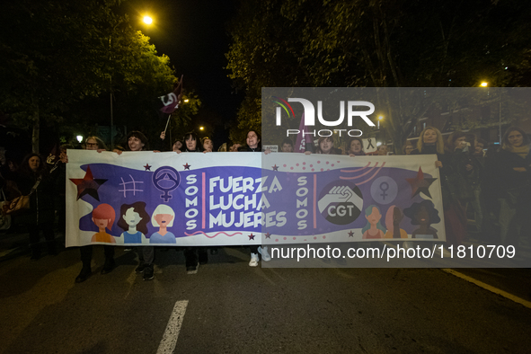 Thousands of people take to the streets of Madrid, Spain, on November 25, 2024, during the demonstration organized by the 8M Commission on t...