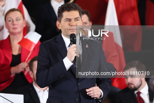 Mayor of Stalowa Wola Lucjusz Nadberezny during the convention in Krakow, Poland on November 24, 2024. The biggest Polish opposition party L...